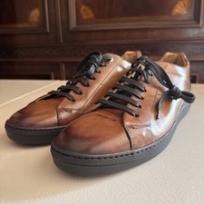 Sneakers uomo Fendi autentiche in pelle marrone/suola in gomma nera taglia 11