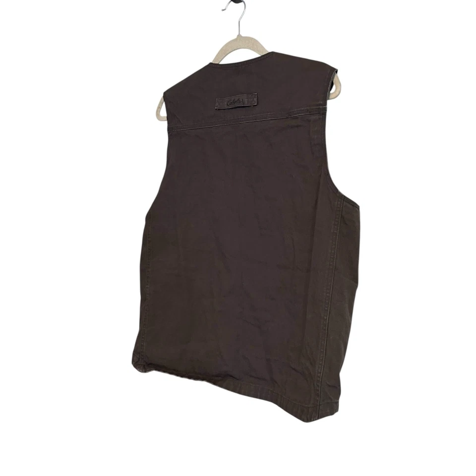 Cabelas Green Utility Vest Mens Sz Large Cotton Canvas Fishing Hunting Zip Up  - Image 4 of 4