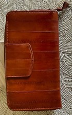 Lee Sands Eel SkinWallet LeatherGolden Brown Zip Around Kiss Lock Coin