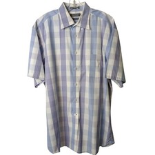 Daniel Cremieux Mens XL Non-Iron Blue White Plaid Button Up Shirt Signature L22