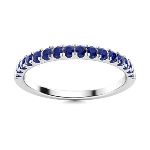 Natural Blue Sapphire 2MM Round 925 Sterling Silver Half Eternity Ring For Women
