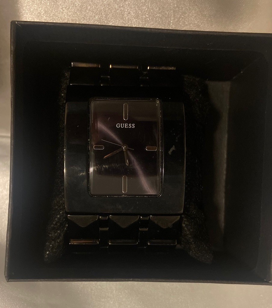 Vintage GUESS Black Studdeded Rectangular Metal W… - image 1