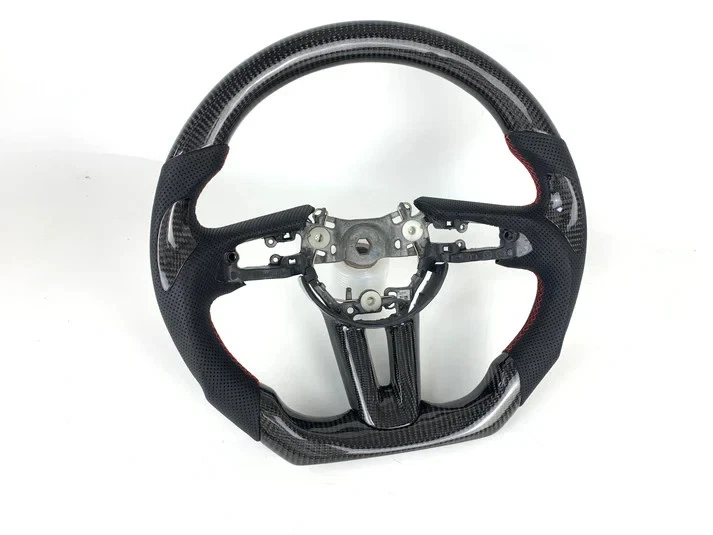 PARA MAZDA3 2019-2023 VOLANTE DE FIBRA DE CARBONO REAL Y CUERO Foto 3 de 4