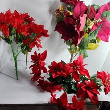 Artificial Poinsettia Flower Lot Red Christmas Holiday Floral Decor Mixed Stems