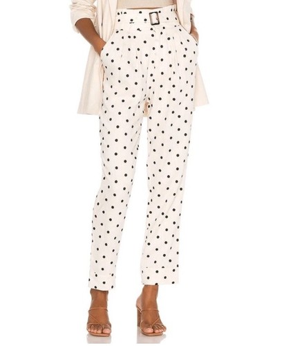 Pantalones al tobillo Tularosa Zuri Revolve marfil negro bolsa de papel a lunares talla S - Imagen 2 de 9