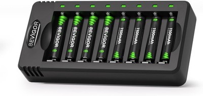 BEVIGOR Rechargeable AAA Batteries with Charger, 8 Pack 1100mAh Low Self