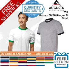 🔥 Augusta Sportswear Unisex 50/50 Ringer T-Shirt Short Sleeve Up To 3XL 710