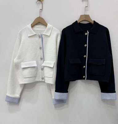 Women's  Sandro Striped cuffs Knitted cardigan Sweater Coats Jackets 