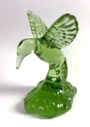 Fenton Glass Hummingbird Figurine Fern Green Incised Fenton Label 4"