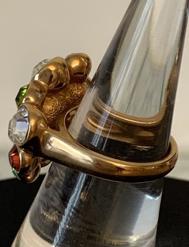 Superb Swarovski Rare Vintage Y2K Gold Plated Multicoloured Crystals Ring VGC - Picture 6 of 22