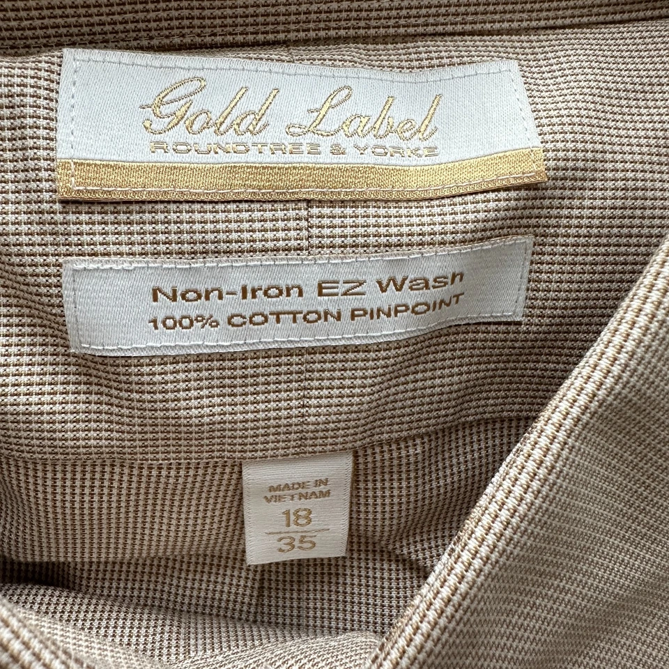 Camisa con botones Gold Label Roundtree & Yorke 18 35 algodón beige Foto 3 de 4