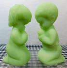 Vintage Fenton Boy & Girl Praying Children Figurines Green Satin Glass