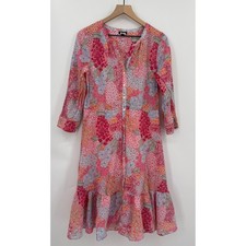 Talbots Dress Womens 8 Pink Floral Cotton Lightweight Ruffle Button Front