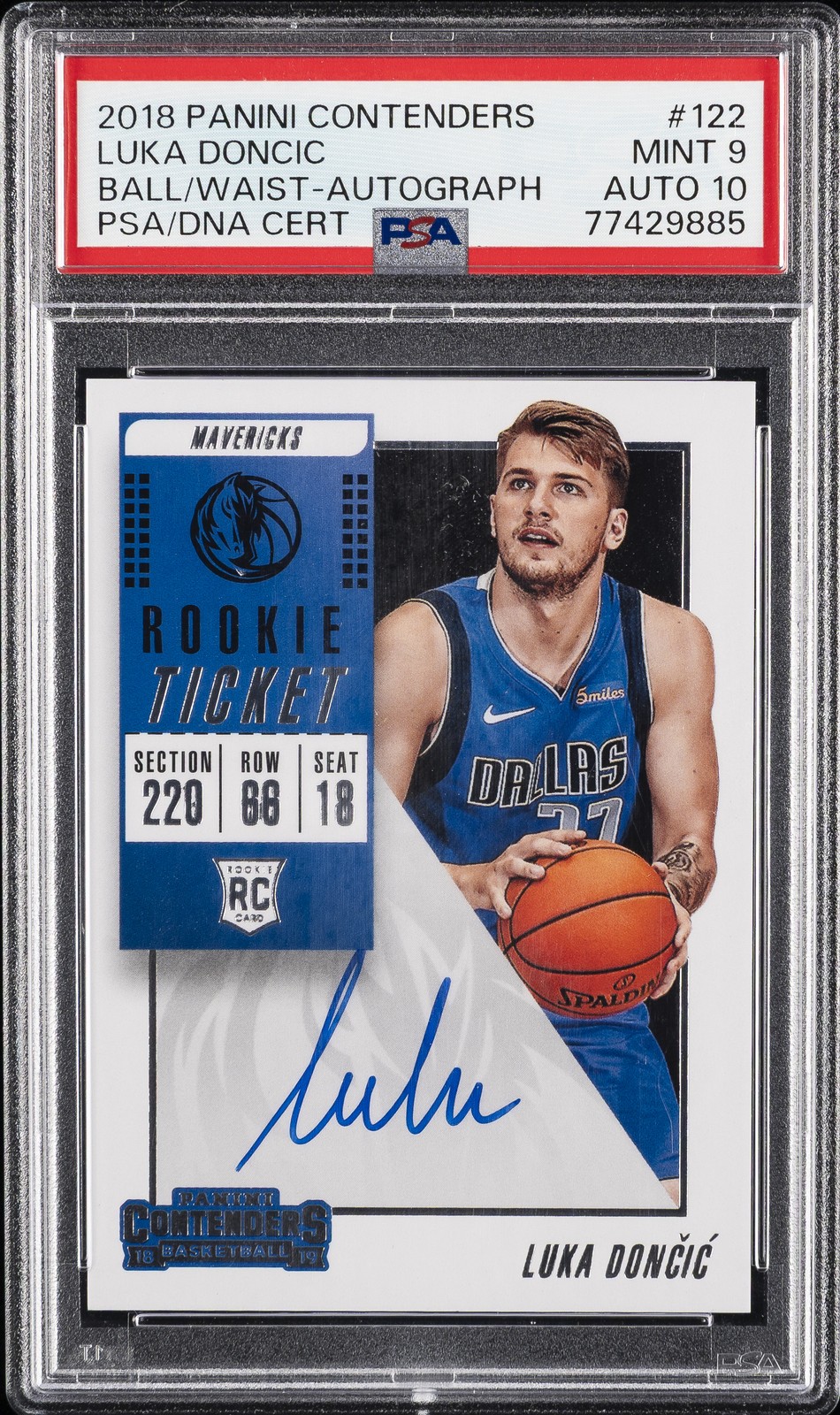 2018 CONTENDERS AUTO #122 LUKA DONCIC ROOKIE RC PSA 9 AUTO 10