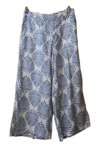 JOIE 100% Linen Blue White Floral Fronds Design Wide Leg Long Pants Size Large - Picture 2 of 8