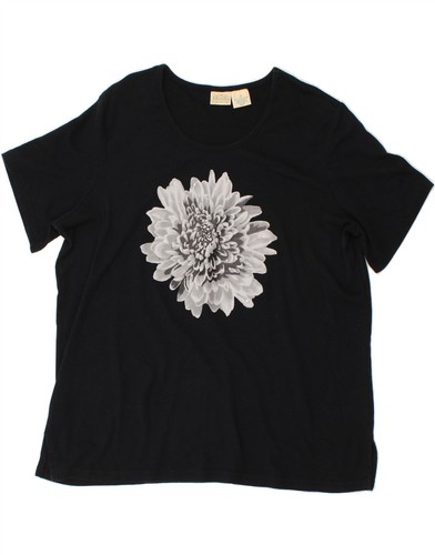 St. John's Bay Damen Grafik T-Shirt Oberteil UK 20 2XL schwarz Blumen Baumwolle BD04