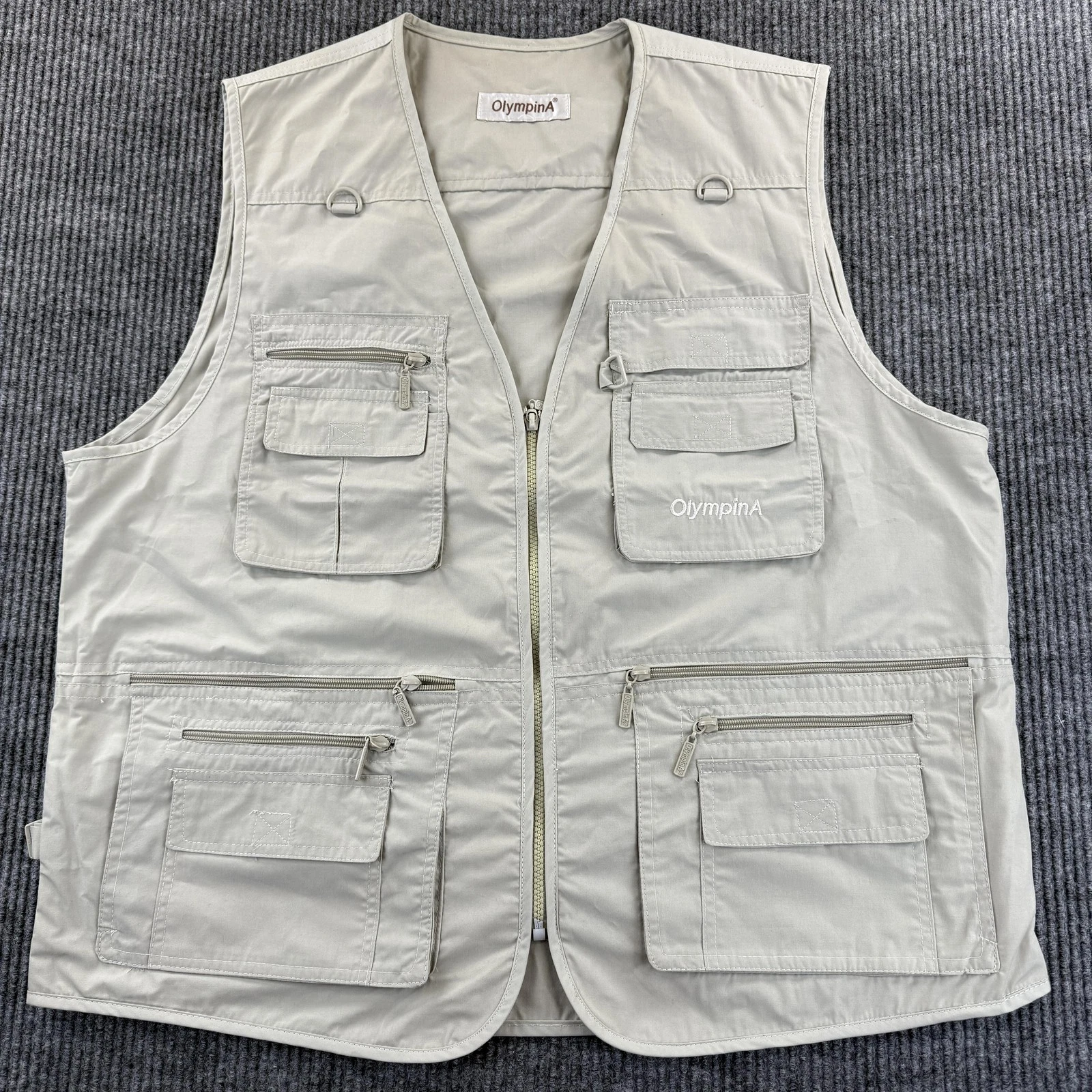 OlympinA Vest Mens Extra Large Khaki Fishing Utility Multi Pocket Travel Safari