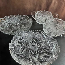 Set of 4 ABP American Brilliant Cut Crystal Serving Set - Star Sawtooth Antique!