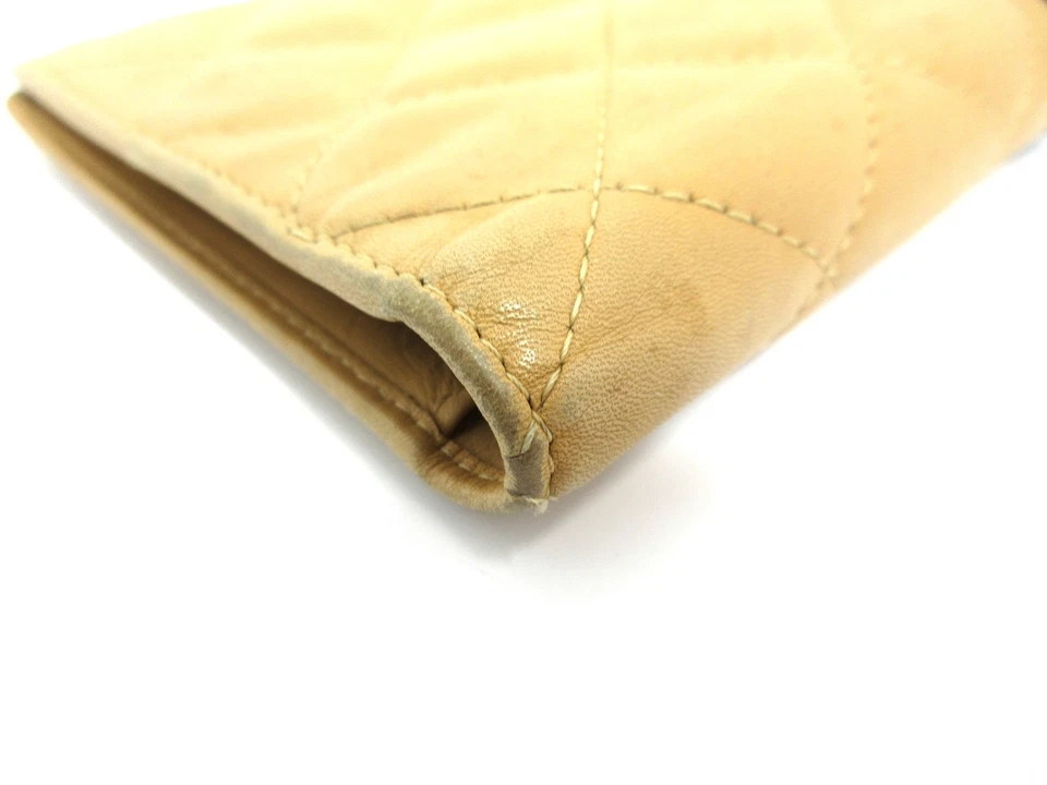 Auténtica Cartera Larga CHANEL Línea Cambon Doble Plegable Cuero Beige Negro 111394 Foto 4 de 4