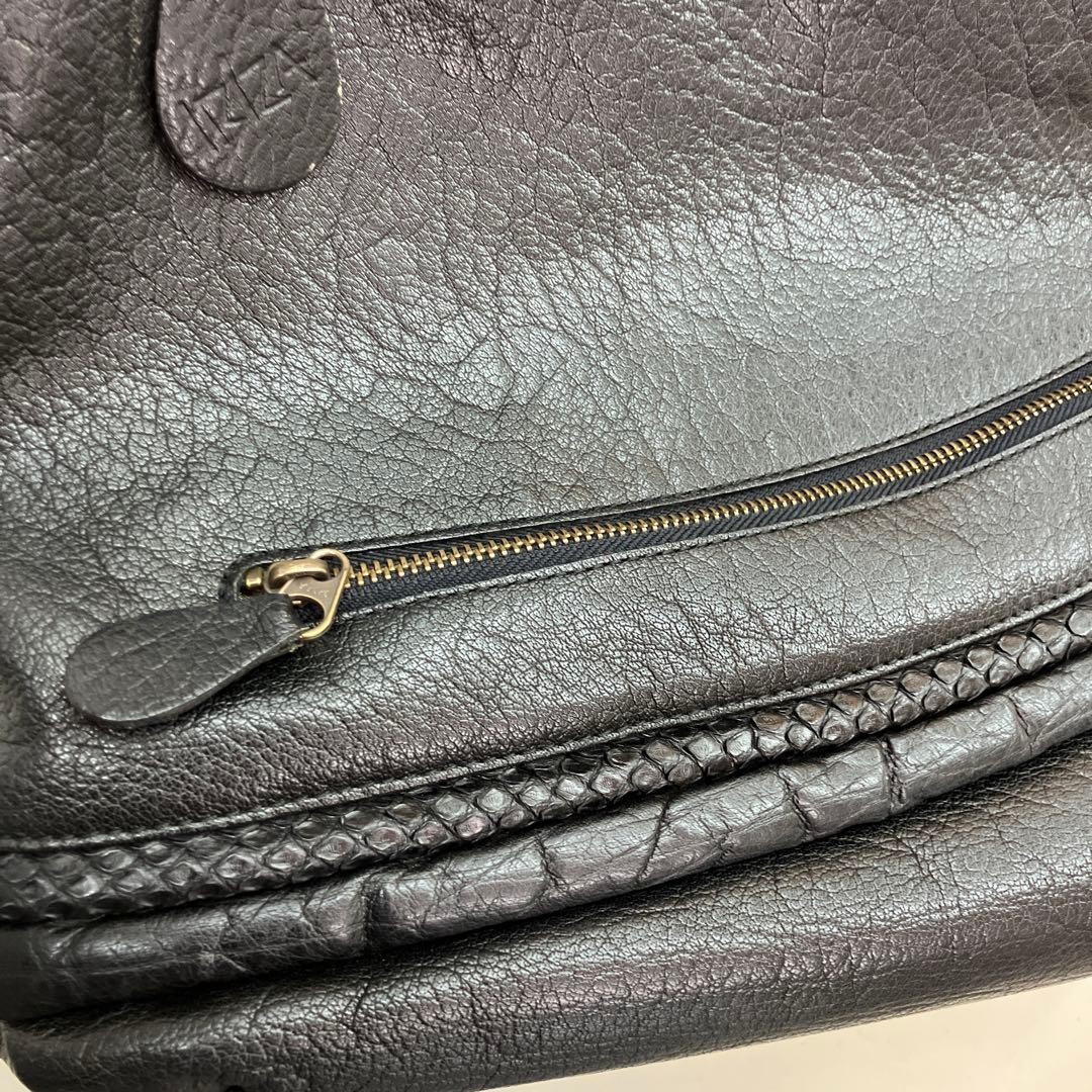 IBIZA Leather Handbag Python Pattern Black Large … - image 12