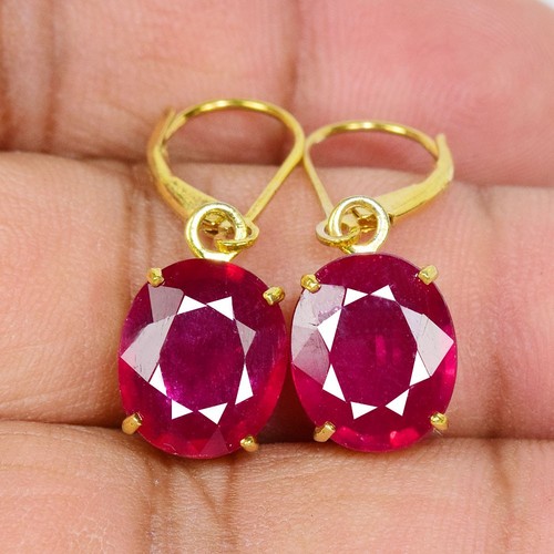 925 STERLING SILVER DROP EARRING GENUINE BLOOD RED RUBY OVAL 12X10 MM. GEMSTONE - Picture 10 of 10