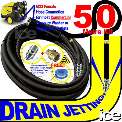 50m KÄRCHER PROFESSIONAL HD HDS ABFLUSS KANAL ROHR STRAHLEN REINIGER SCHLAUCH DÜSENSET