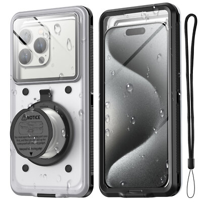 Waterproof Diving Self Check Stand Case Cover for iPhone 16 15 14 13 12 Pro Max