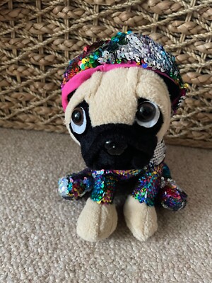 Mops weicher Welpe mit Pailletten Outfit 9 Zoll