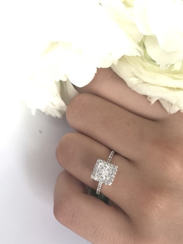 Anillo de Compromiso Solitario Diamante Diamante Corte Princesa de 1,70 quilates oro blanco 14 quilates - Imagen 8 de 10