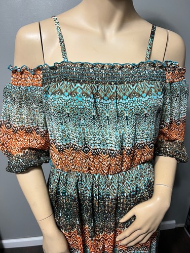 By & By Turquoise Floral Off the Shoulder High Low Dress - Size S - Free Shippin - Picture 2 of 3