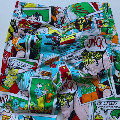 Pantalon Vintage Dolce & Gabbana Imprimé Comic Strip Pop Art Multicolore - Taille 42, Occasion Très Bon état