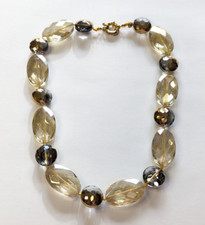Chunky Faceted Glass Gold Tone Clasp Necklace 19.5" Long Statement