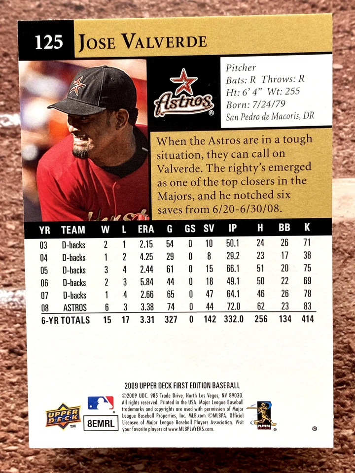 2009 Upper Deck First Edition Jose Valverde #125 - Image 2 of 2