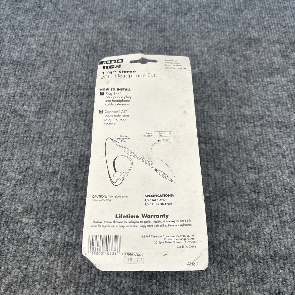 Audio RCA AH80 20' Stereo Headphone Extension Cable 1/4" Headphne Plug New - Image 4 of 4