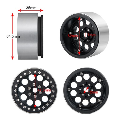 Llantas Beadlock de aluminio de 2,2" de 1/4 piezas para SCX10 1/10 RC Wraith 90048 Crawler - Imagen 12 de 17