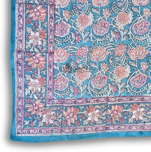 Lotus Dreams Cotton Block Print Summer Floral Scarf for Women, Lilac Luster - Picture 11 of 12