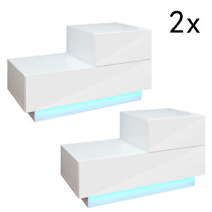 High Gloss LED Nightstand Set of 2 w/2 Drawers Bedside Cabinet End Table White - Click1Get2 Black Friday