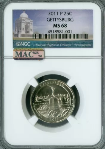 2011 P GETTYSBURG QUARTER NGC MS68 PQ MAC SPOTLESS . 