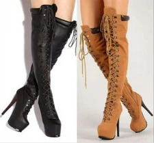 Women's Platform High Stiletto Heels Thigh High Over Knee Riding Boots Shoes