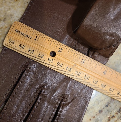 New! Vintage Men's Size M/L 8.5 Brown Leather Gloves Stitching Detail - Picture 14 of 15