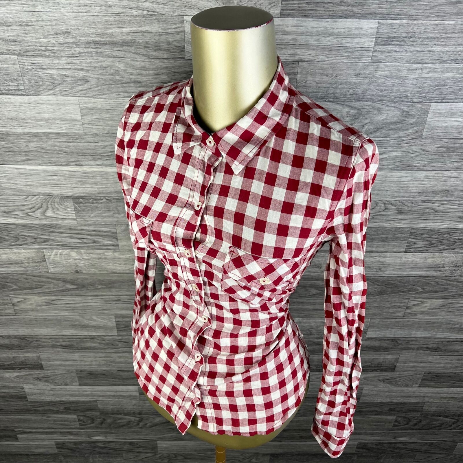 FOREVER 21 Button Down Collared Red Plaid Casual … - image 2