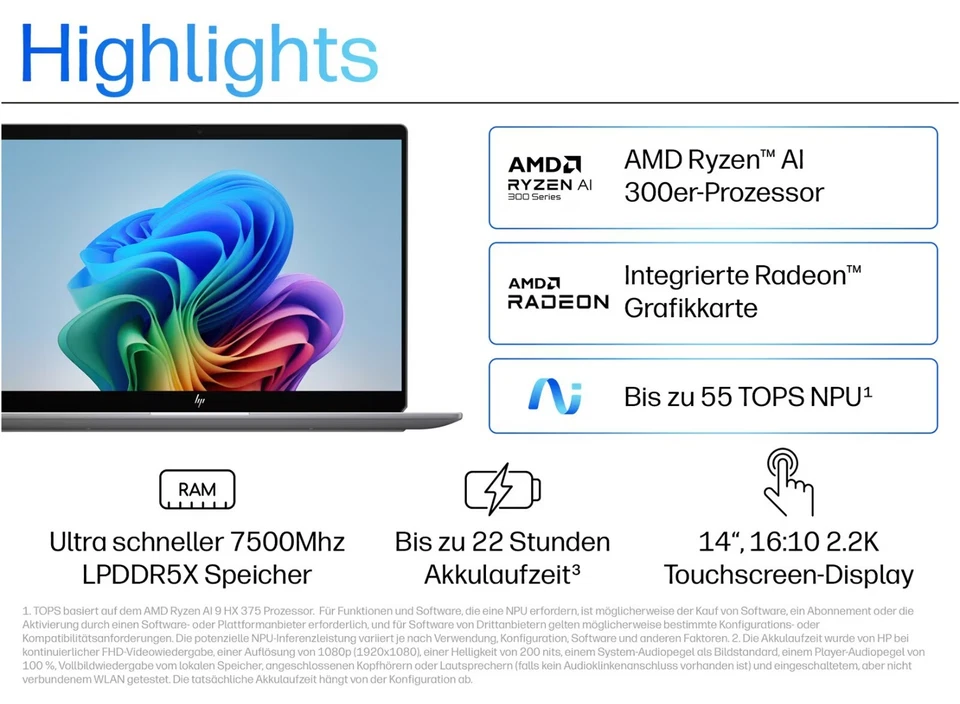 HP Omnibook Ultra 14-fd0770ng AMD AI 9 2 GHz 14" 2.2K WLED Touch 32GB 1TB Win11 - Bild 2 von 4