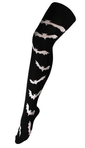 Over The Knee High Long Socks Skulls Skeleton Bats Lips Cheerleader Polka - Picture 3 of 31