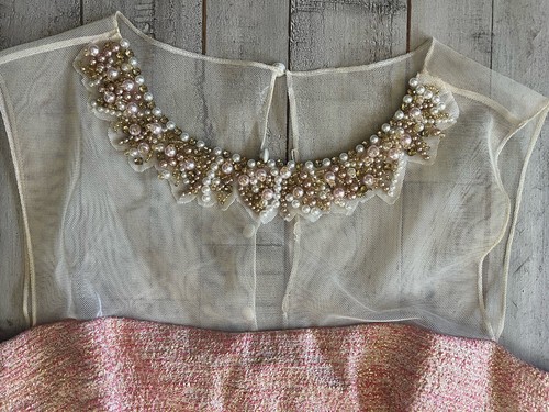 Abito da cocktail rosa Rickie Freeman Teri Jon perline con paillettes taglia 12 nuovo senza etichette