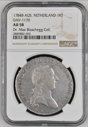 Austria Netherlands 1784 1 Kronenthaler NGC AU58 coin is PL! Dr. Max Blaschegg c