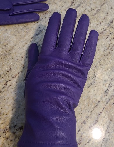 Guantes de mujer vintage talla M/L 7,5 de cuero púrpura forrados 9,5" Fownes - Imagen 17 de 21