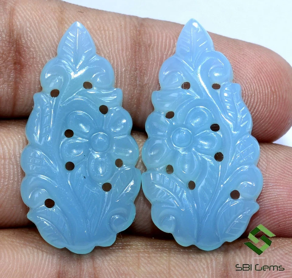35x18 mm Natural Chalcedony Handmade Carving Pair 41.17 CTS Loose Gemstones - Image 3 of 4