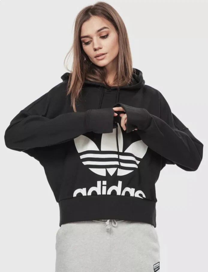 Adidas originals trefoil cropped hoodie cheap sweatshirt