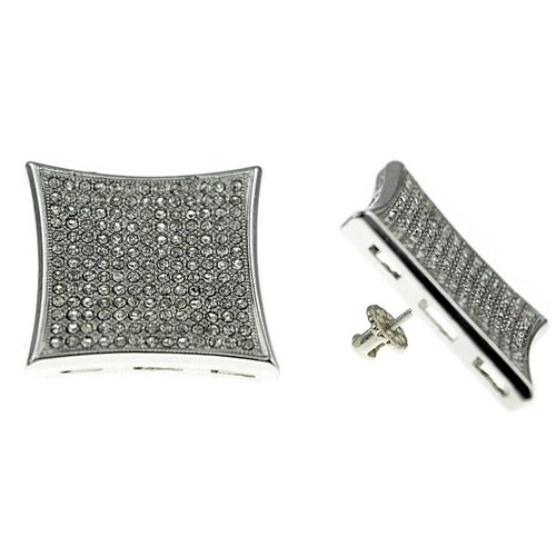 Huge 25mm Kite Silver Tone Large Bling Out Micro Pave Iced CZ Hip Hop Earrings - Picture 3 of 7
