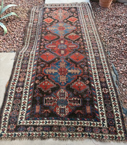 Antique Multi-color Malayer Rug hand-woven Oriental wool carpet 7' 7"X3' 10" - Picture 12 of 20